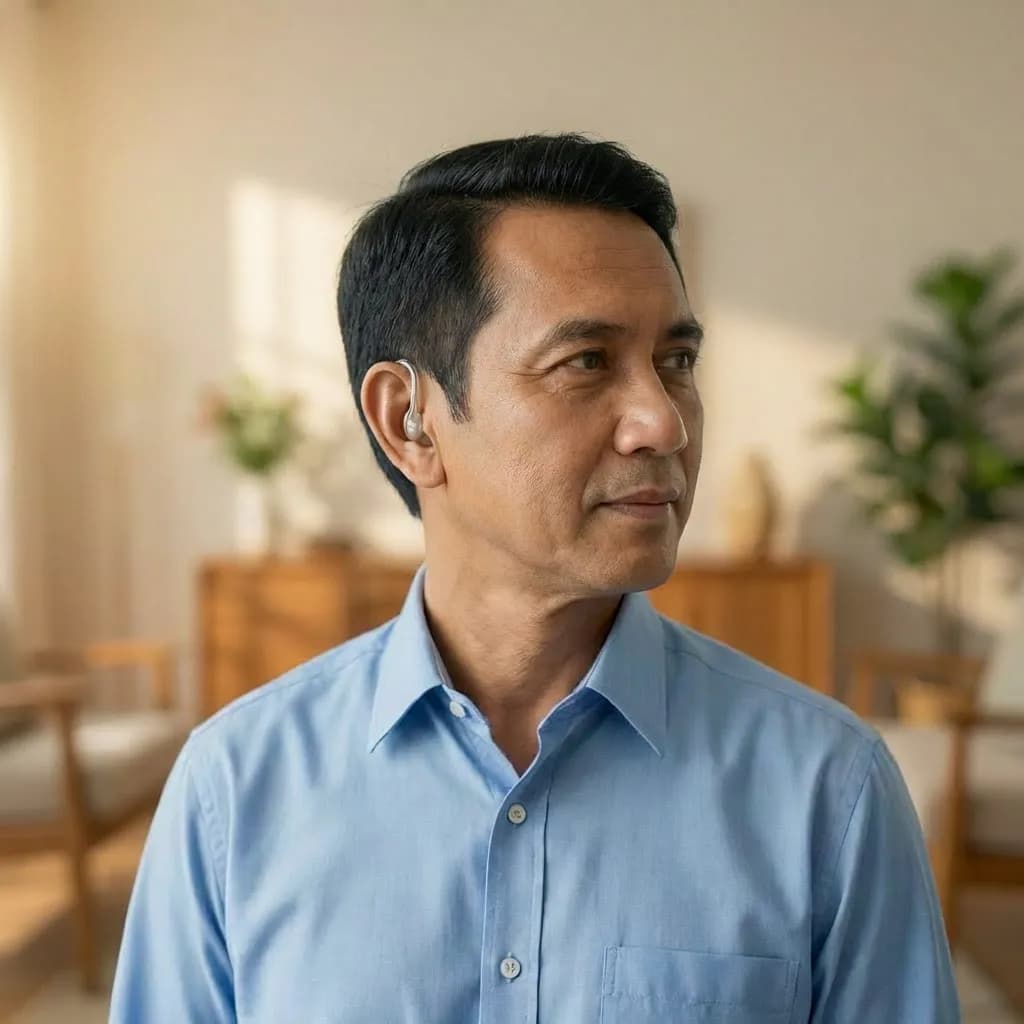 Father with hearing aid