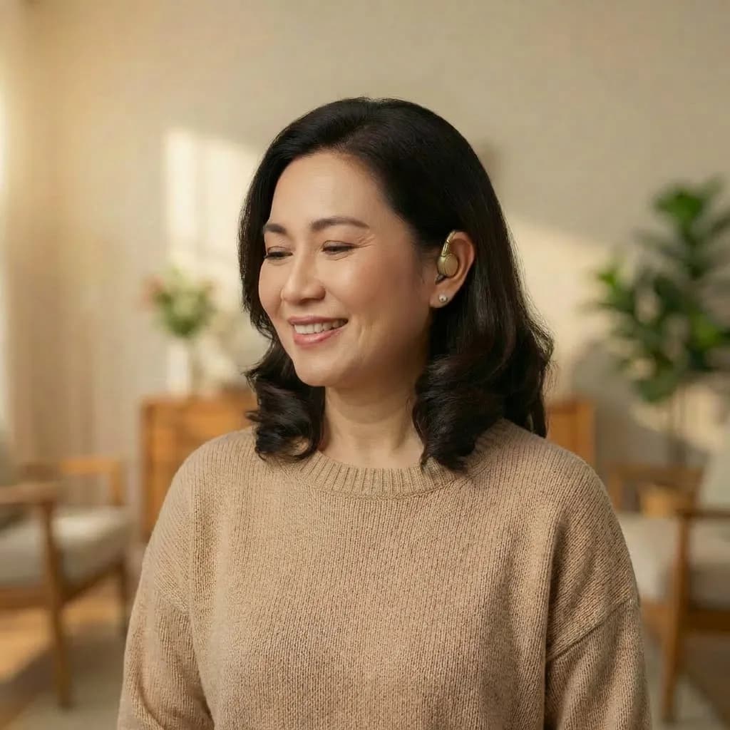 Mother with hearing aid